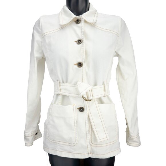 ROUJE Claude Safari Jacket White Denim Belt Western French sz 34 - Picture 6 of 10